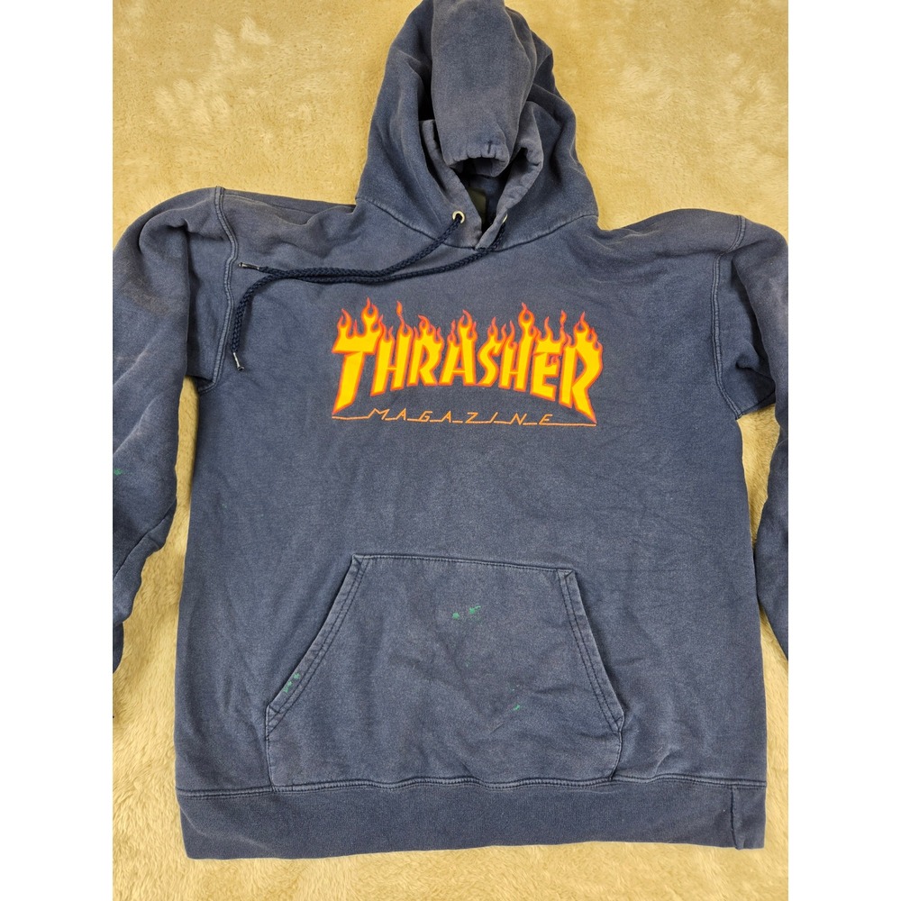 Vintage Thrasher Magazine Flame Logo‎ Hoodie Navy Blue Men's S